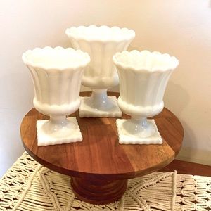 Lot of 3 White milk glass candle holder planter bowl dish pedestal